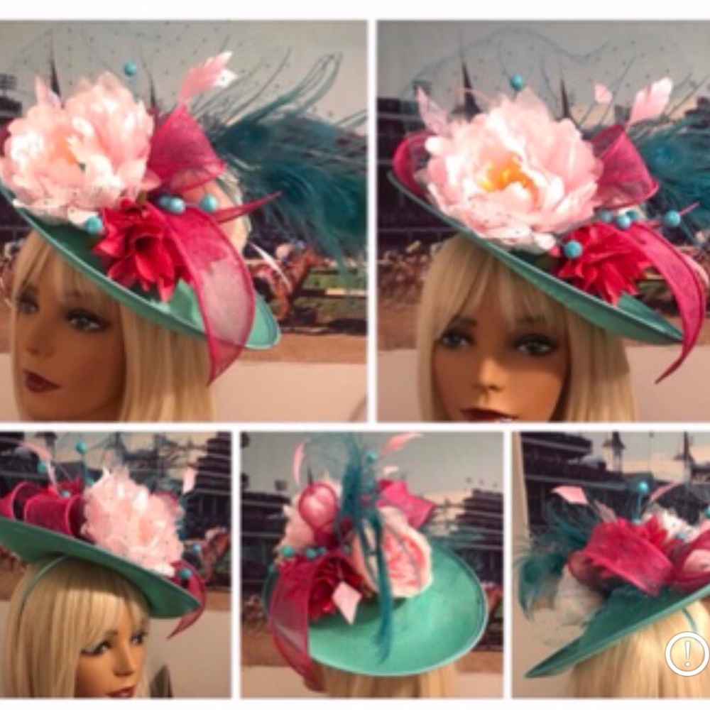 Teal and Pink Floral Fascinator Hat for Women